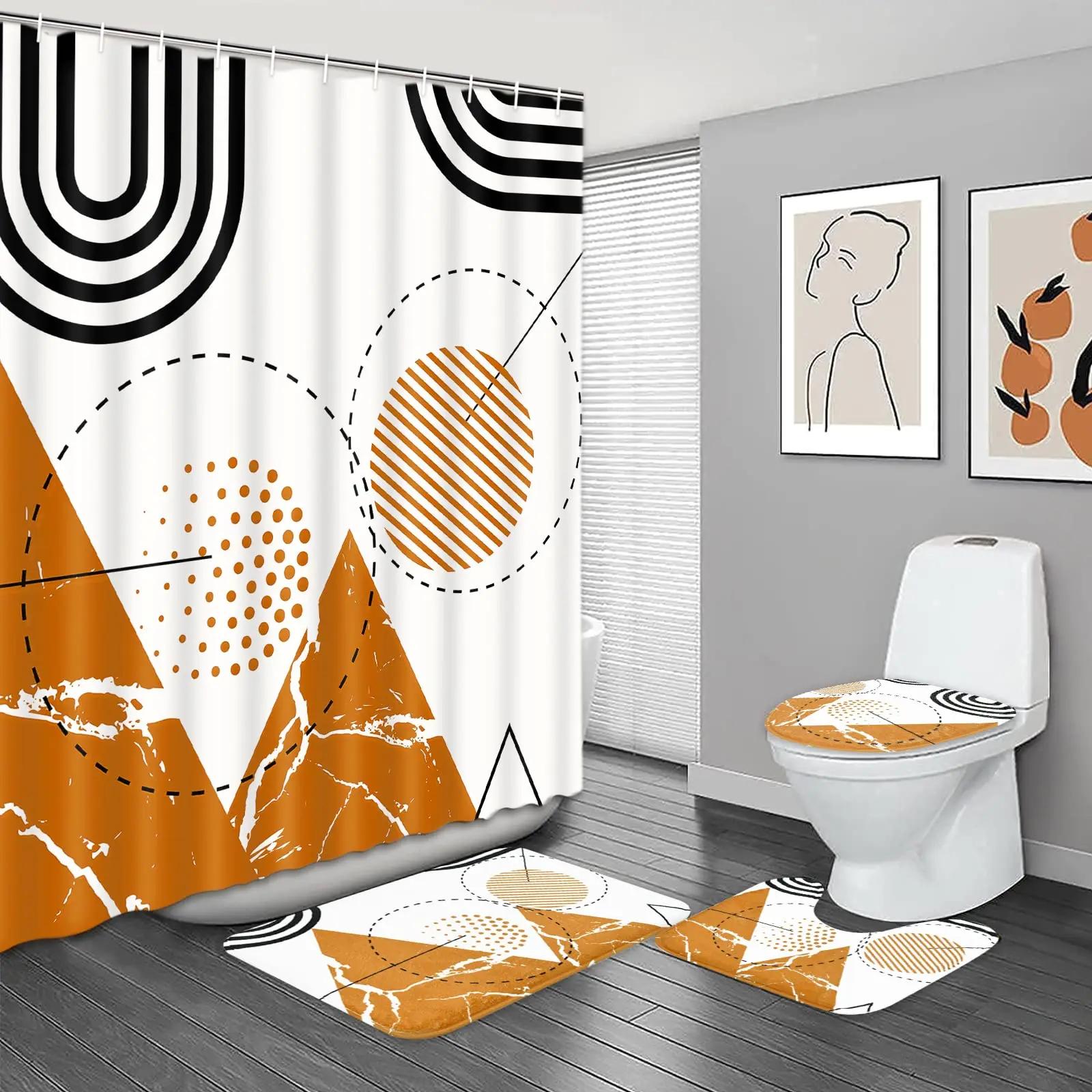 

Mid Century Shower Curtain Set Boho With Mat Rug,Abstract Waterproof Bathroom ,Retro Orange W60H190(CM)-1 Pcs