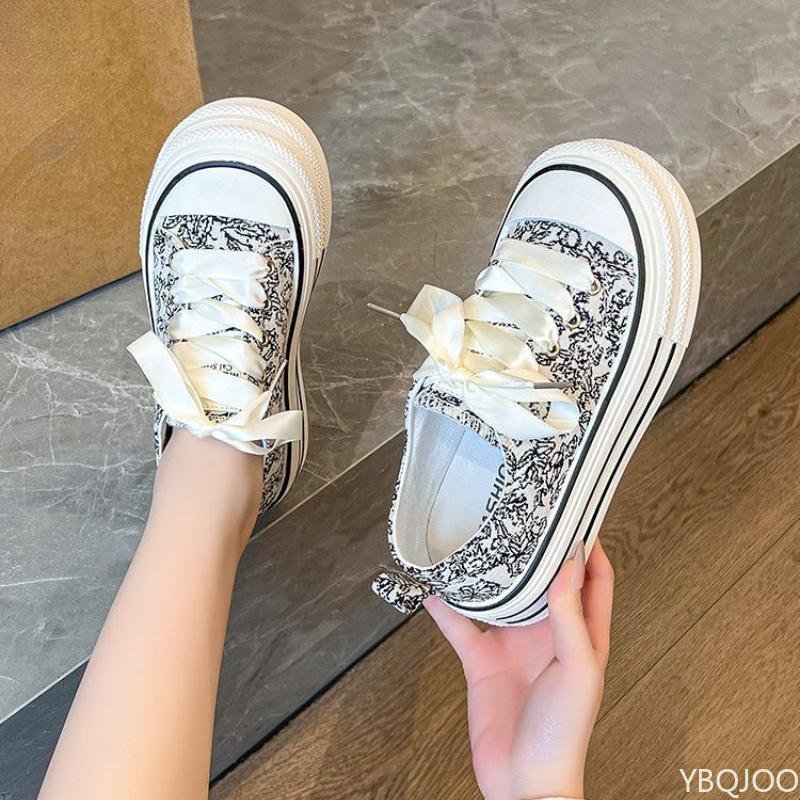 Fashion Trendy Design Women's Canvas Shoes Spring New Thick Soled Board Shoes Casual Versatile Sports Single Shoes Zapatos De Mujer