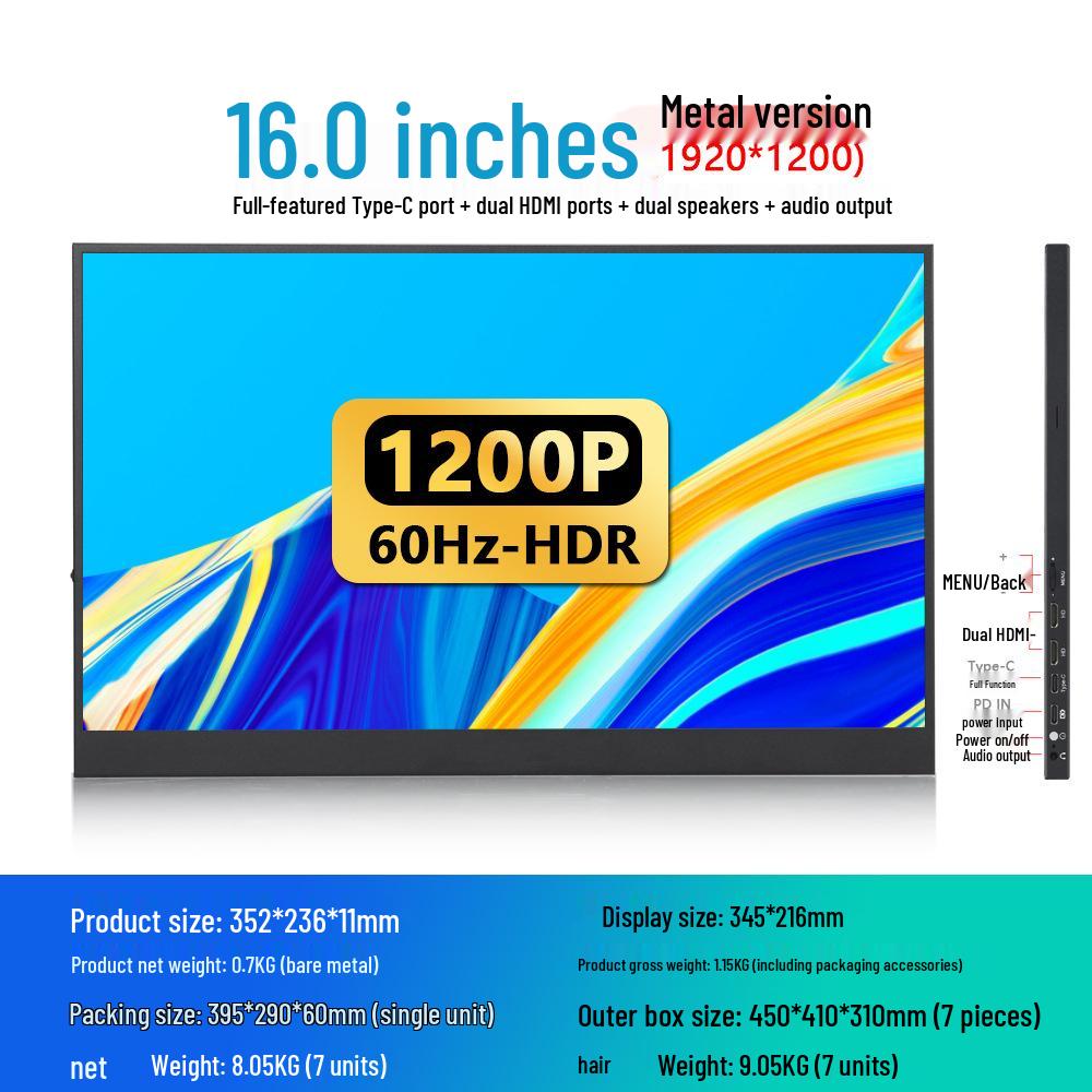 Monitor Portabil 2.5K de 18": 15,6" HD, HDMI, 144Hz, Oglindire Ecran Telefon, Extensie Laptop