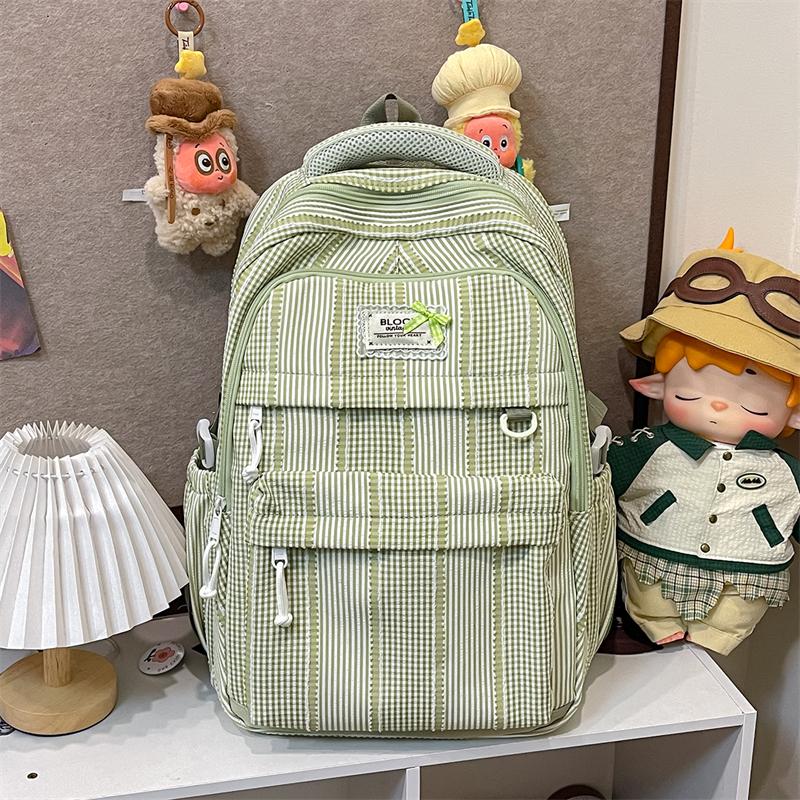 Plaid Backpack Student Class Commuter Schoolbag Women's Lightweight Multi-Compartment Large Capacity Backpack
