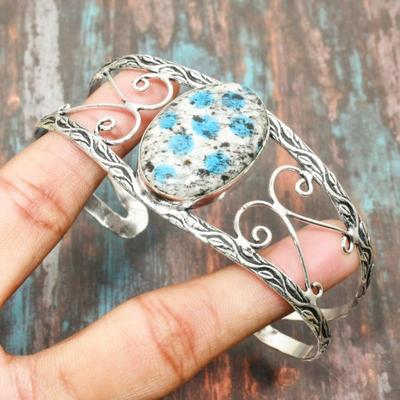 K2 Blue Azurite Gemstone Handmade 925 Sterling Silver Cuff Bangle Adjustable Jewelry