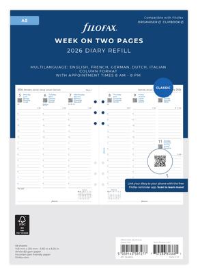 Filofax 2026 System Planner Refill, A5 Weekly, White, January Start, 2026, 26-68514, Officially Imported
