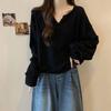 Women's V-Neck Ribbed Knit Sweater, Spring/Autumn 2025: Loose, Slimming, Plus Size, Mid-Length, Lazy Style, Ideal Base Layer.