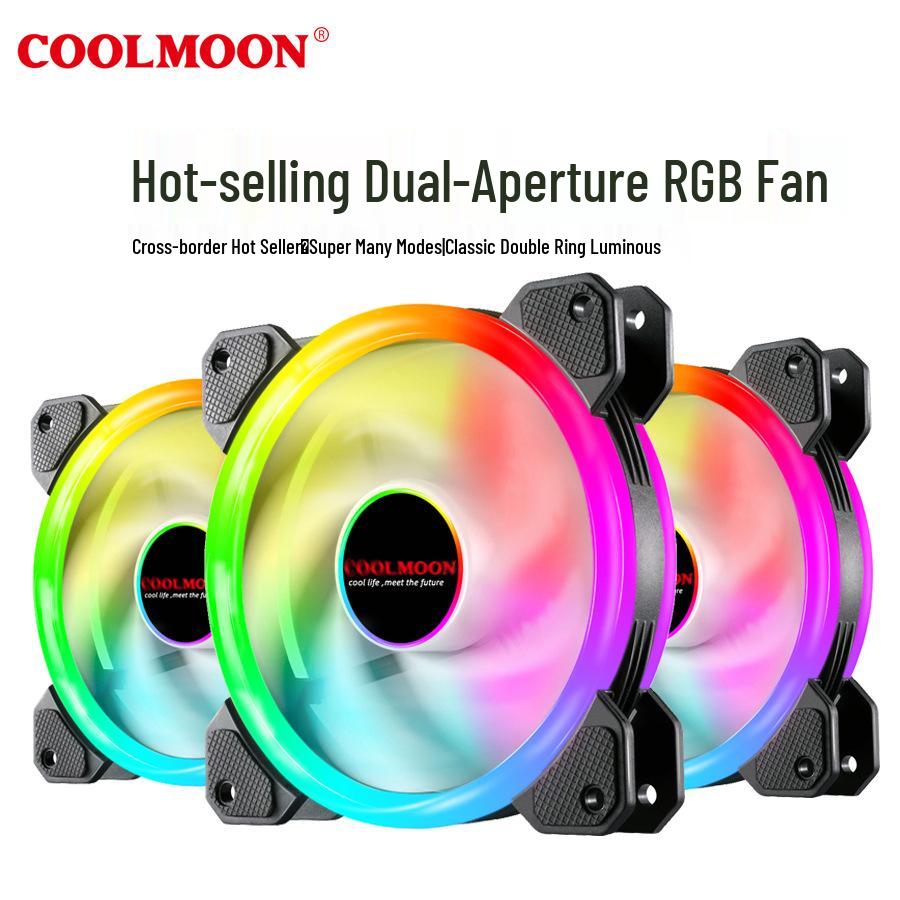 COOLMOON Radiance RGB 12cm Dual Aperture LED Cooling Fan for Desktop Computers