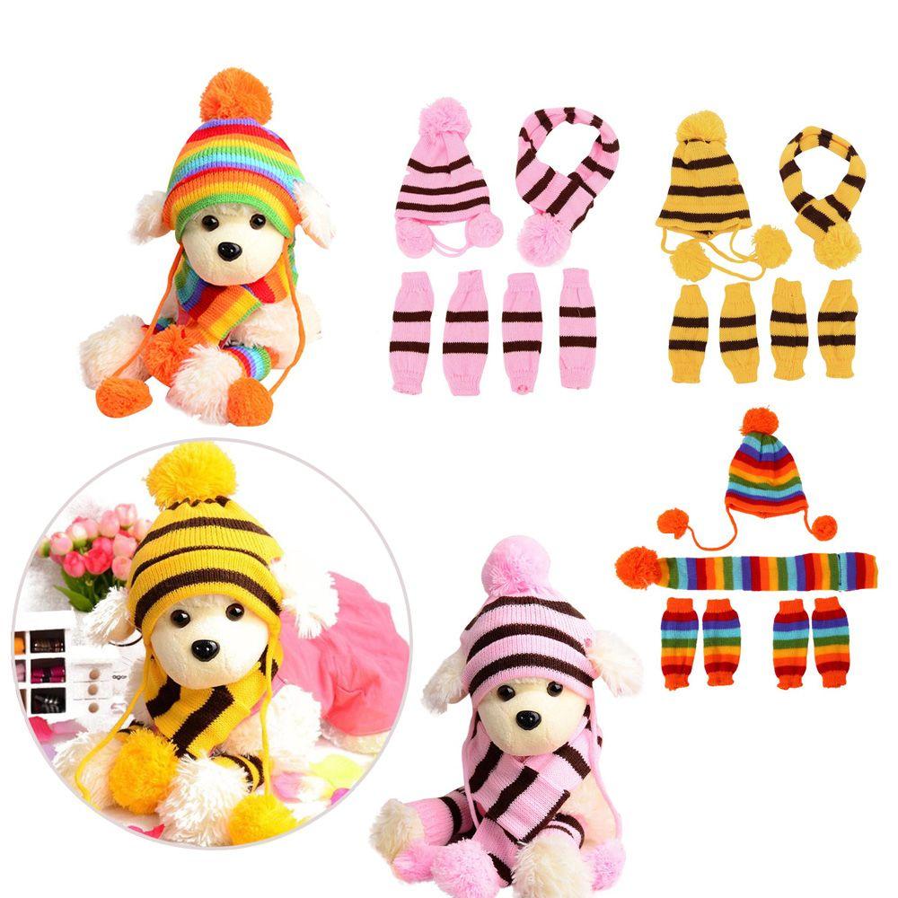6Pcs/Set Cosplay Dressing Up Stripe Knitted Puppy Costume Pet Warm Hat Scarf Dog Socks Cat Clothes