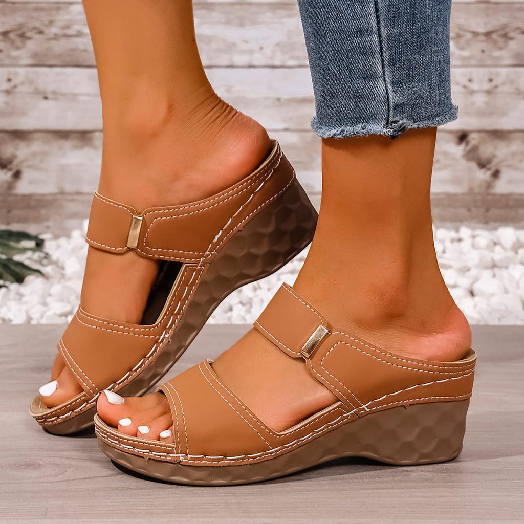Women'S Wide Leg Wedge Sandals Fashion Soft Sole Breathable Sweat Versatile Summer Casual Shoes Womens Strap Sandal With Heel