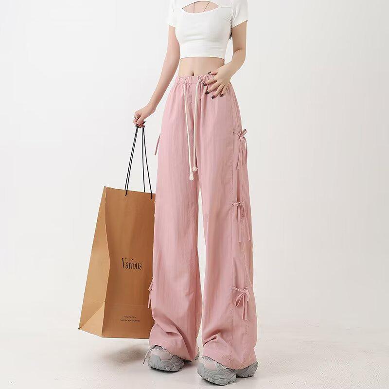 

Дофаминово-розовые женские брюки с высокой посадкой, свободного кроя, с манжетами и широкими штанинами - Весна/Лето 2024 Double Extra Large