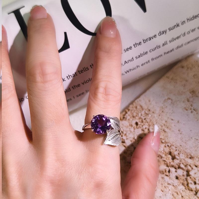 S925 Sterling Silver Ring Natural Amethyst Citrine Nine Purple Li Fire Feng Shui Metaphysical Jewelry Women