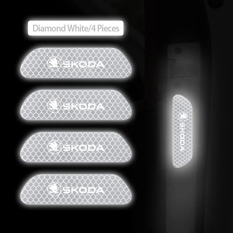 XOWS7 4Pcs Car Door Warning Reflective Stickers For Skoda Octavia Superb Fabia, Safety Open Warning Reflective Tape Auto Accessories