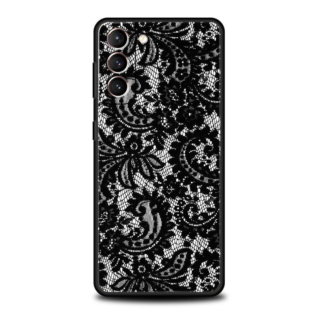 Lace Printed Soft Phone Case For Samsung Galaxy S25 Edge S24 Plus S23 FE S22 S21 S20 Ultra 5G S10 Black Protect Cover