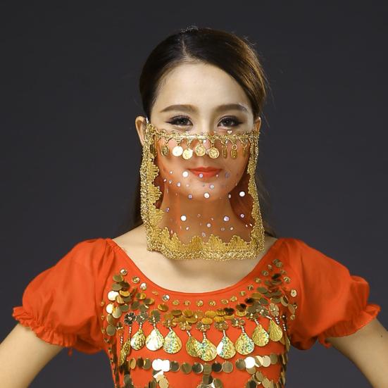 Yousheng Performance Veil See-through Mesh Sequin And Bead Decor Belly Dance Tribal Face Veil Retro Chinese Style Hanfu Prop Halloween Costume