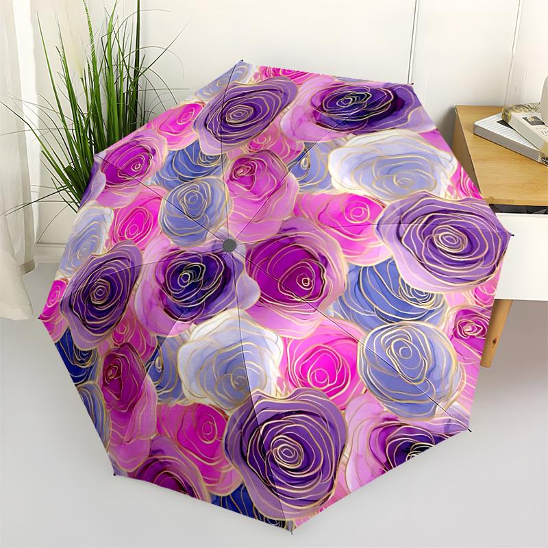 

1pc Roses Floral Automatic Opening/Closing Umbrella with Operation & Windproof Canopy - Folding Design, Holiday Gift yy260225189