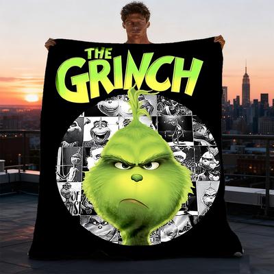 1pc Grinch, Movie Poster Outdoor Flannel Blanket, Lightweight Warm Cozy for Travel Camping Office Soft Polyester Fabric