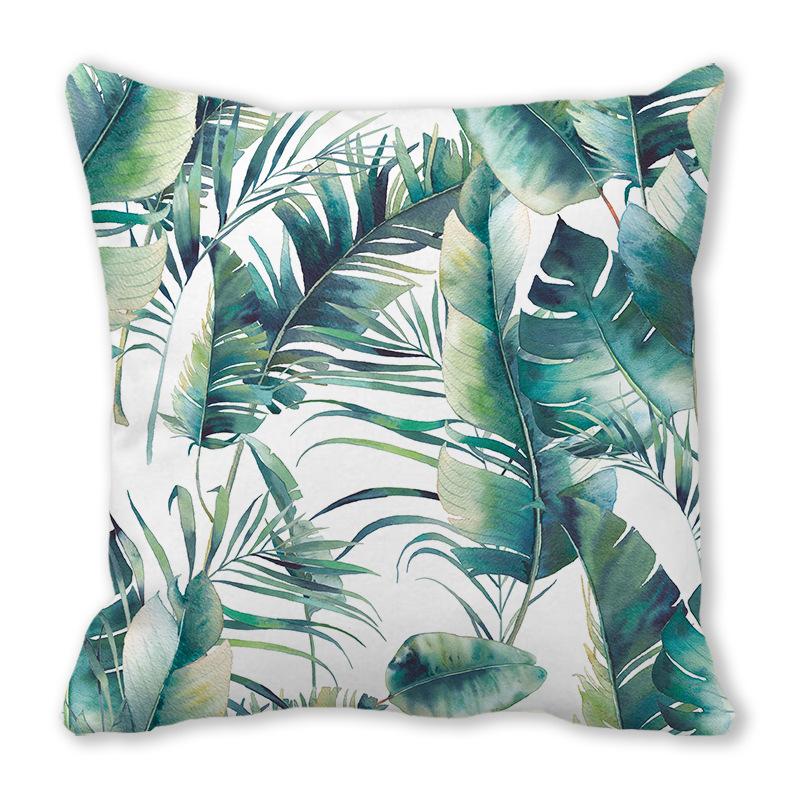 Watercolor tropical green leaf banana leaf Digital printing short plush pillow covers for sofa office cushion cover home goods