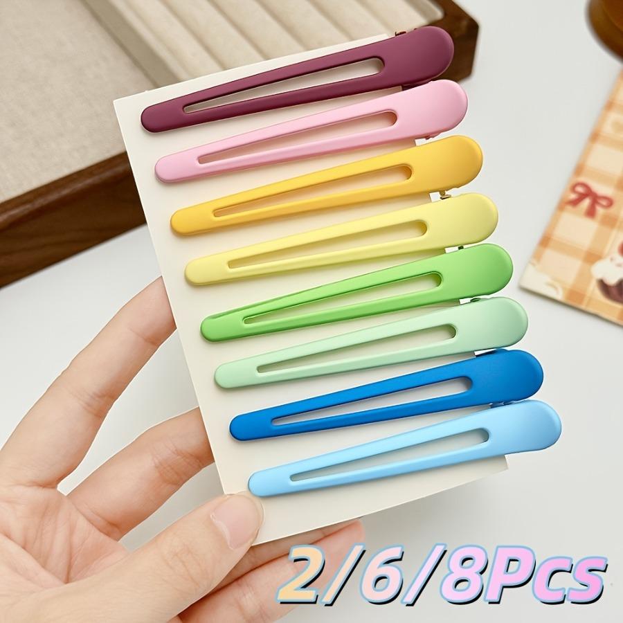 2/6/8pcs Macaron Matte Flat Hair Clip, Premium Set, Gradient, Daily Styling Hair Clip Suitable for Bangs & Braids, Makeup Tool, Hair Parting