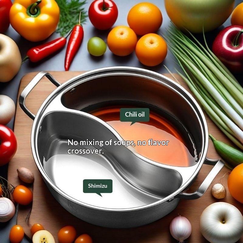 Stainless Steel Dual Flavor Hot Pot 126 Inch Large Capacity Family Size for Induction Cooktop Chinese Soup Party Kitchen