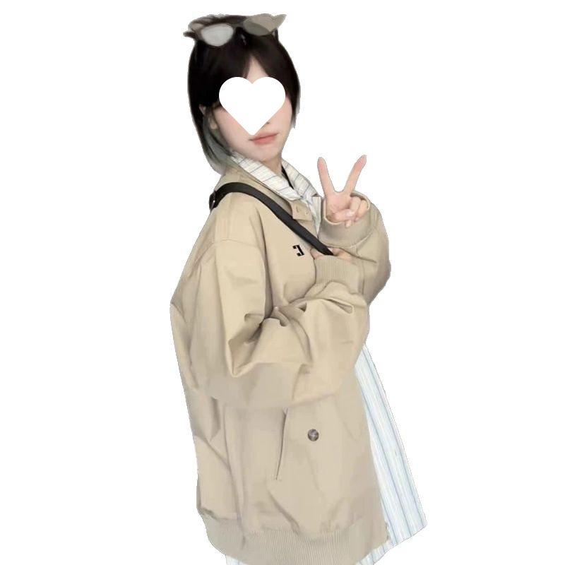Women's American Retro Stand-Up Collar Jacket, Korean Style, Loose Fit, Versatile, Spring/Autumn 2025.