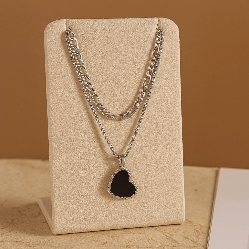 Titanium Steel Double Stacked Neck Chain Sweet Charm Heart Clavicle Chain  Birthday Gift