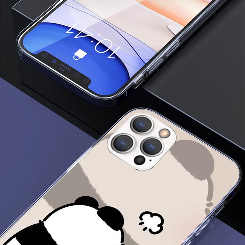 Cartoon Cute Panda Bear Phone Case For iPhone 17 Air 16 Pro Max 16E 15 + 14 Plus 11 12 13 Mini 7 8 SE Gift Print Cover Fundas 17