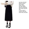 Women A-Line Skirt Elastic High Waist Solid Color Retro Slit Skirt Solid Autumn Winter Slimming Skirt