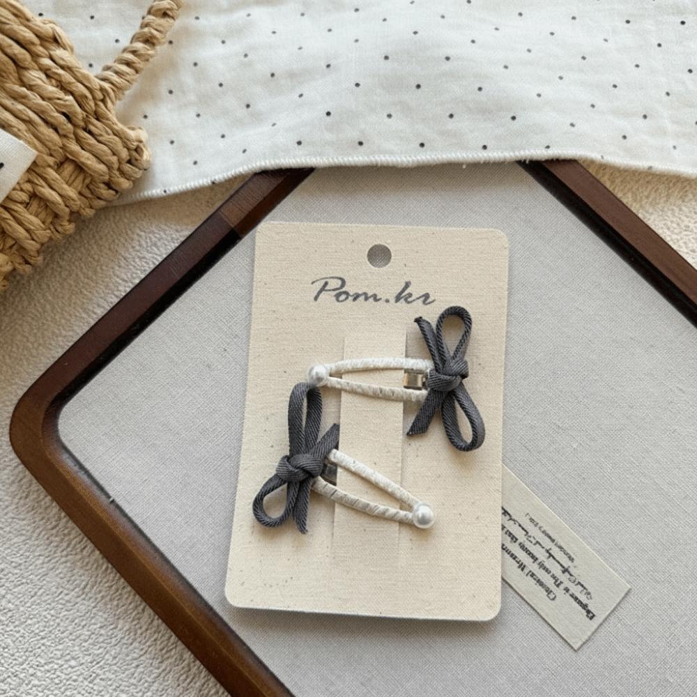 2pcs/set with Bow Design Bow Hair Clips Pearl Side Part Bangs Hairpins New BB Snap Clips for Girls