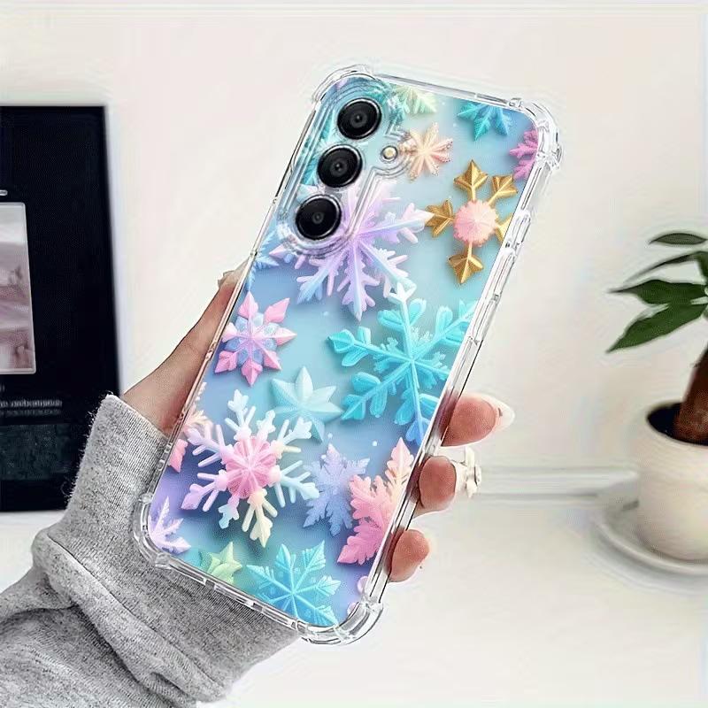 Foreign Trade Explosion Blue Small Fresh Snowflake Transparent Four Corners Anti-drop iPhone17Pro Summer Mobile Phone Case