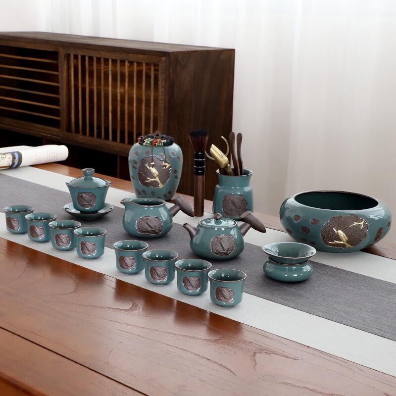 Ge Kiln Ceramic Gongfu Tea Set - Lotus Rhyme Automatic 12-Piece