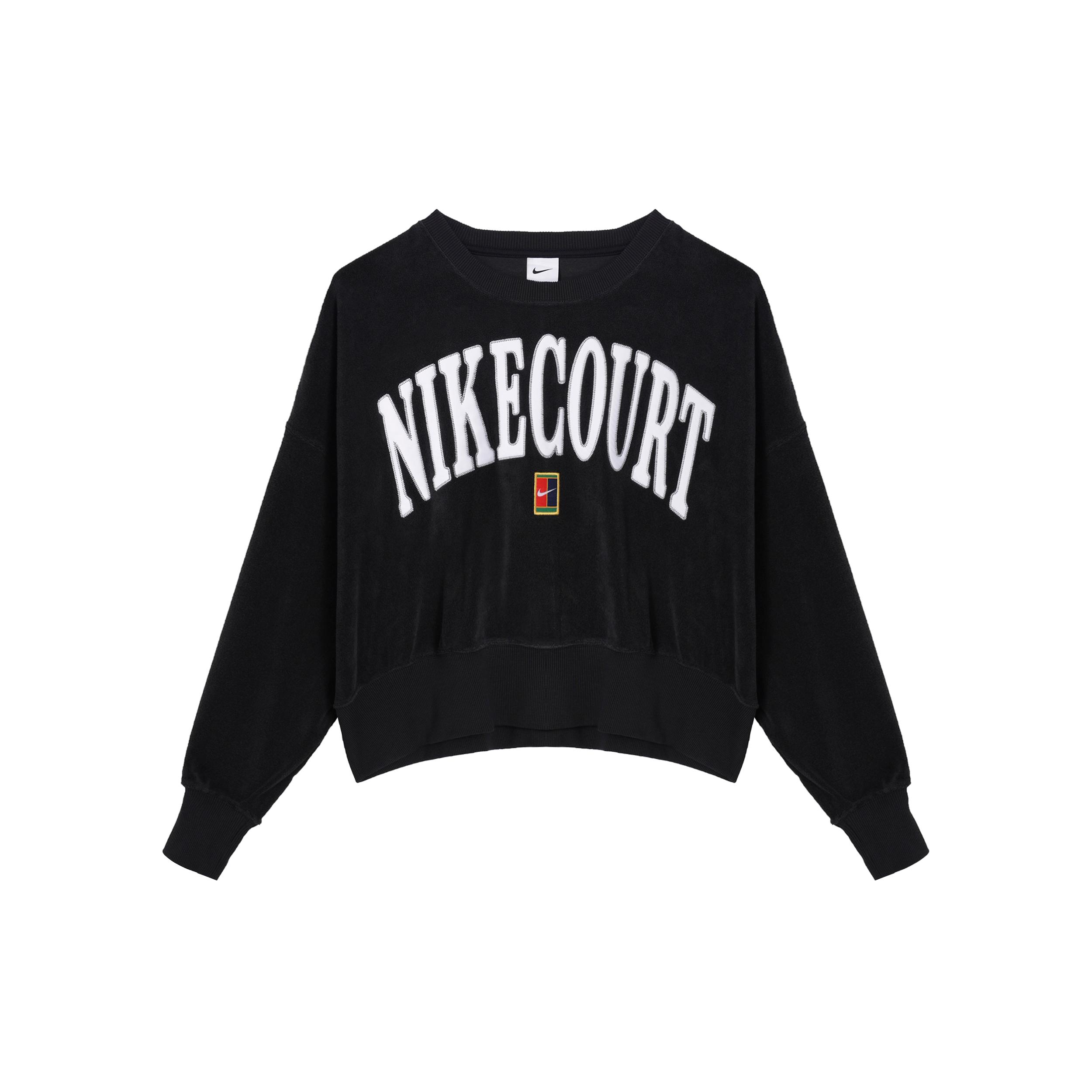 

New Nike COURT HERITAGE Sweatshirt Women s Black FQ2243-010 M