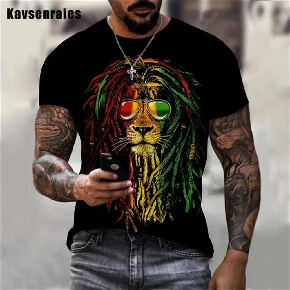Summer Men's T-shirts Rock Bob Marley 3d Print O-neck Short Sleeve Street Hip-hop Shirt Oversized Tops
