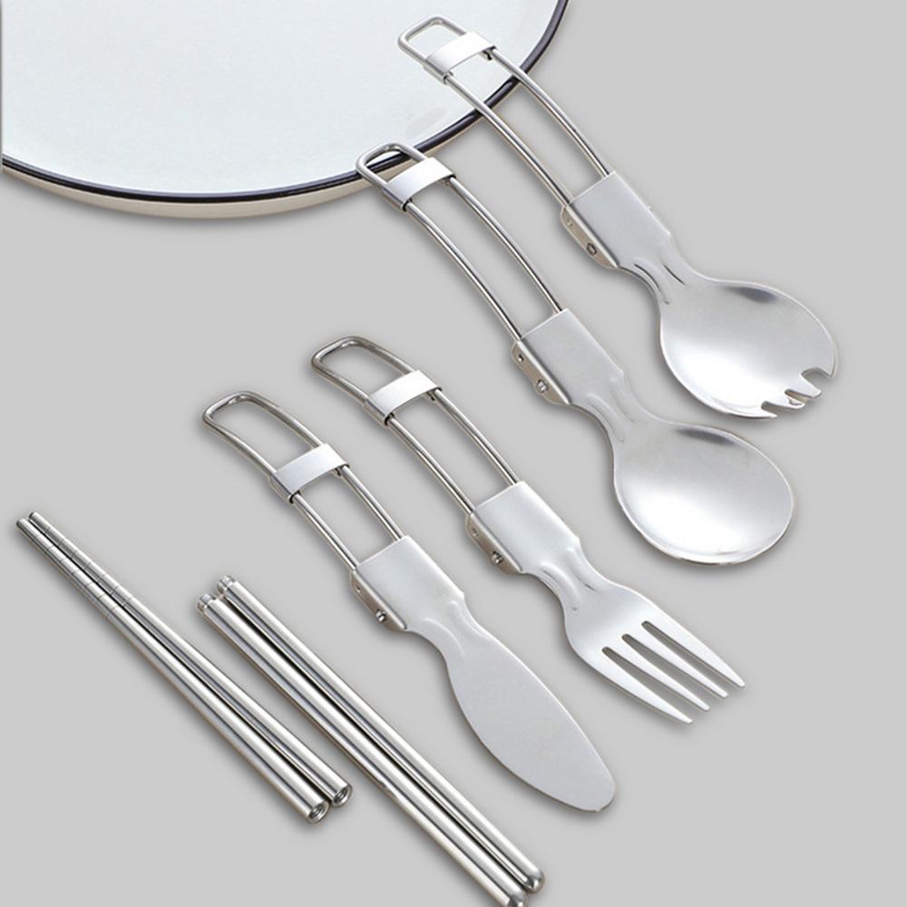 Folding Picnic Tableware Set Flatware Stainless Steel 304 Stainless Steel Spoon With Packaging Bag For Outdoors Picnic Travel