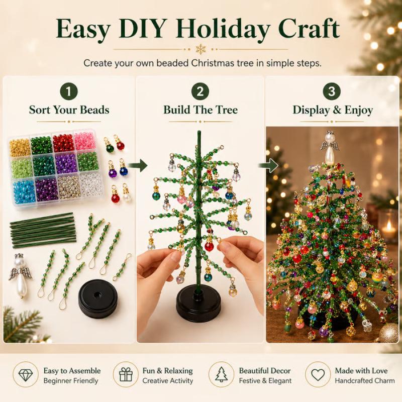 DIY Beaded Christmas Tree Kit - Handmade Craft Set