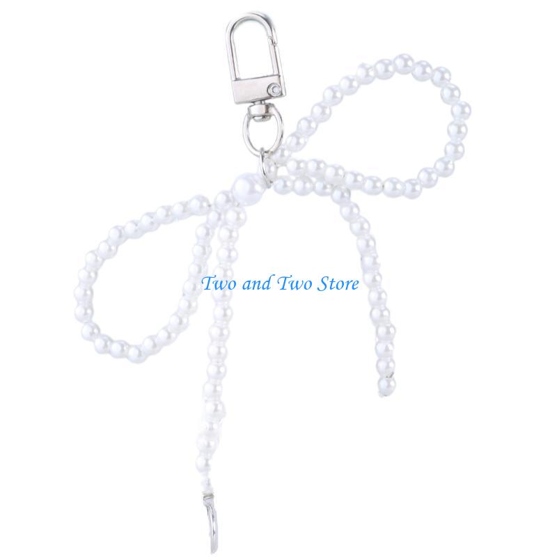 HX6F Fashion Pearl Beaded Bowknot Keychain Pendant Backpack Decoration Charm Jewelry
