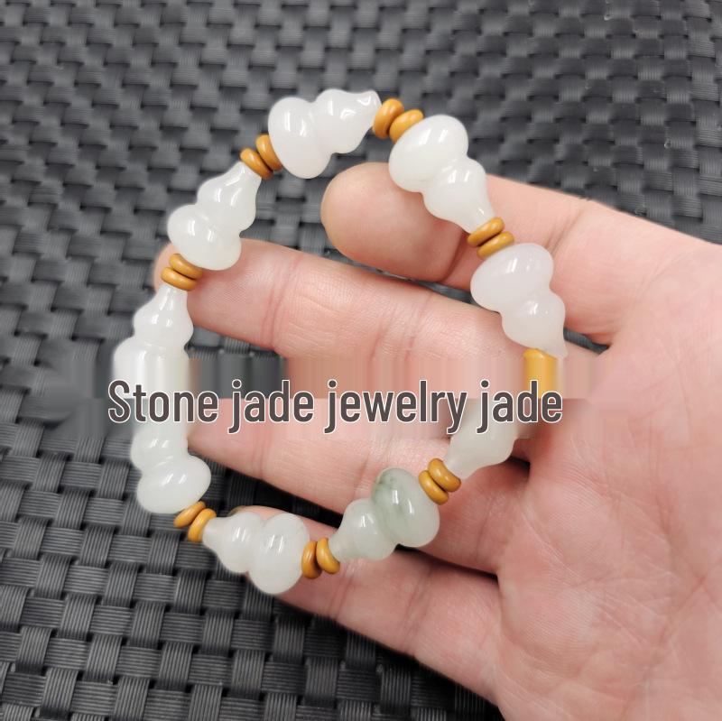Tianshan Jade Green Gourd & Floating Flowers Unisex Bracelet