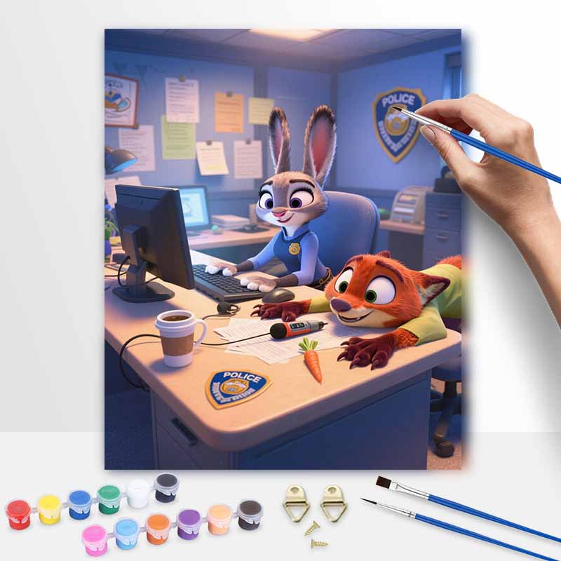 Disney Digital Oil Painting Art Kit Police Office Rabbit Fox Handmade Coloring Painting Home Decor 20x30cm
