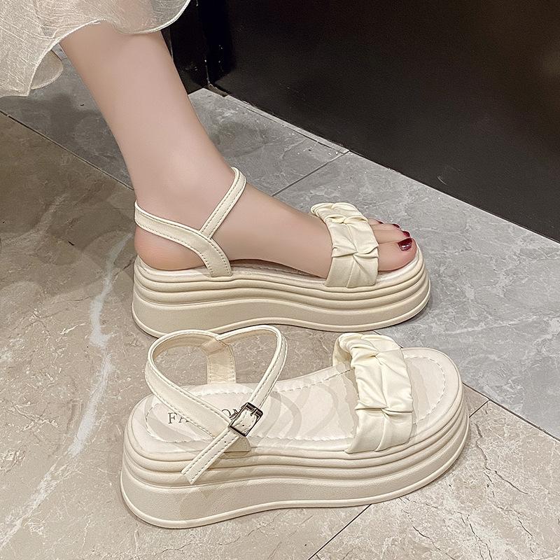

Fashion with skirt platform women s wedge sandals French summer 2025 new fairy style high-heeled Roman shoes 34