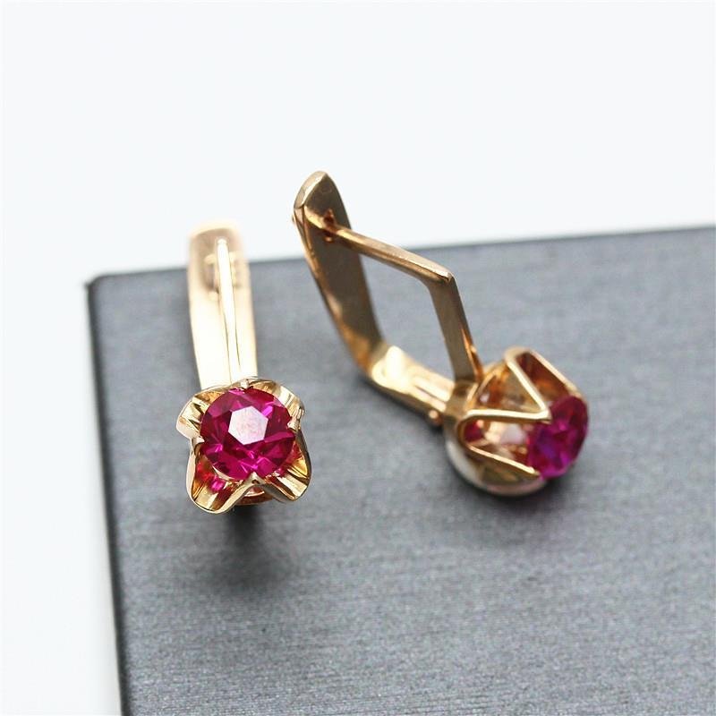 Exquisite Russian 585 Purple Gold Shiny Redstone Earrings, Simple Design, High-End Colored Gold Plated Rose Gold Ear Buckles