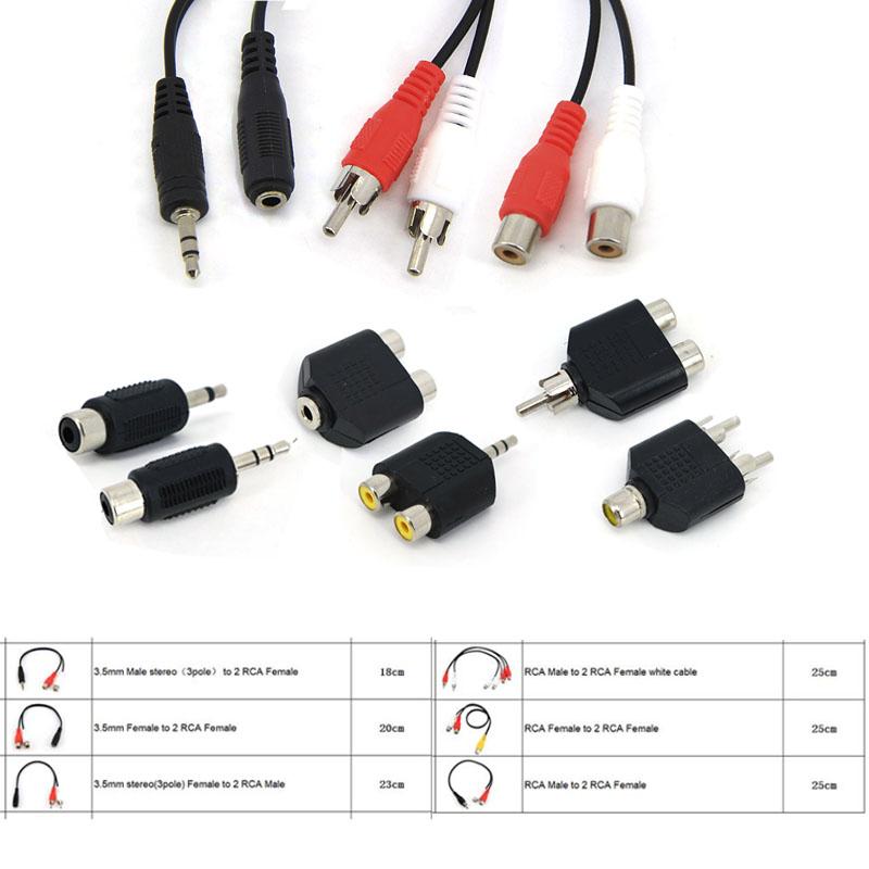 2pcs 3.5mm To RCA AV Adapter Cable 3.5mm Jack To 2 RCA Audio Video Converter Splitter Male/Female Cord for TV Speaker Car Audio