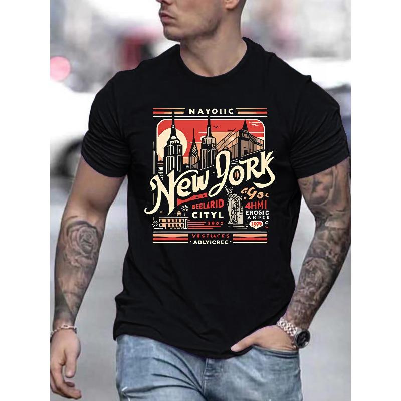 Summer Menswear Fashion Pattern Short Sleeve T-shirt Letter Pattern Printing,Casual ,Crew Neck S чёрный
