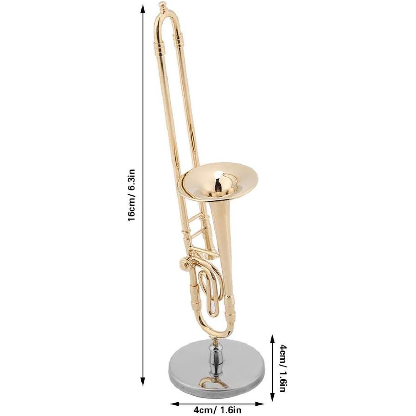 

XinwoerMiniature Trombone Model,Miniature Trombone Replica with Stand and Case Gold Plated Instrument Model Musical Ornaments