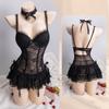 Nightgown Lingerie Uniform Dress Transparent Lace Corset Skirt Lace Camisole Briefs Set Home