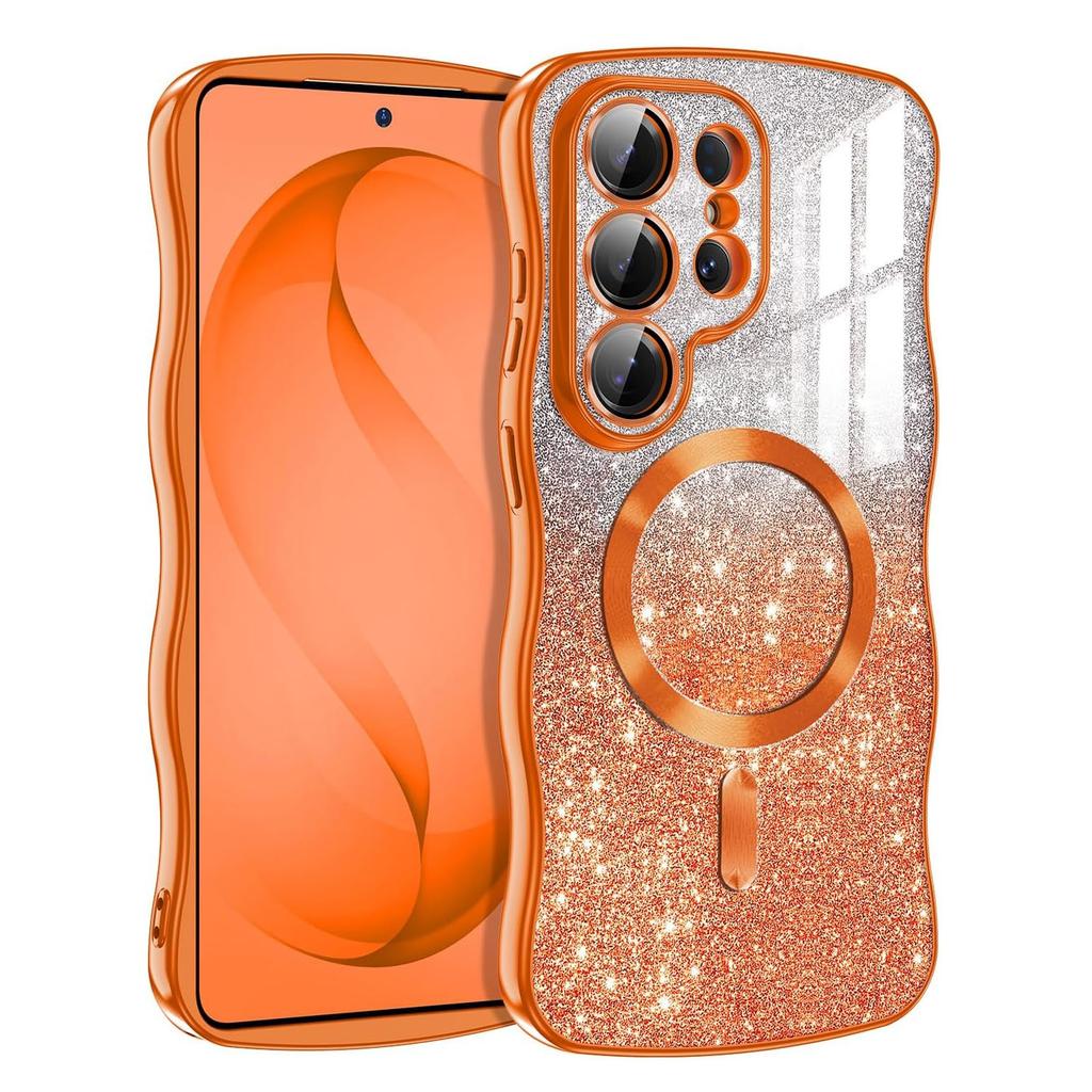 Luxury Glitter for Magsafe Case For Samsung Galaxy S26 Ultra S25 S24 Plus Plating Soft TPU Wireless Charging Wave Frame Cover