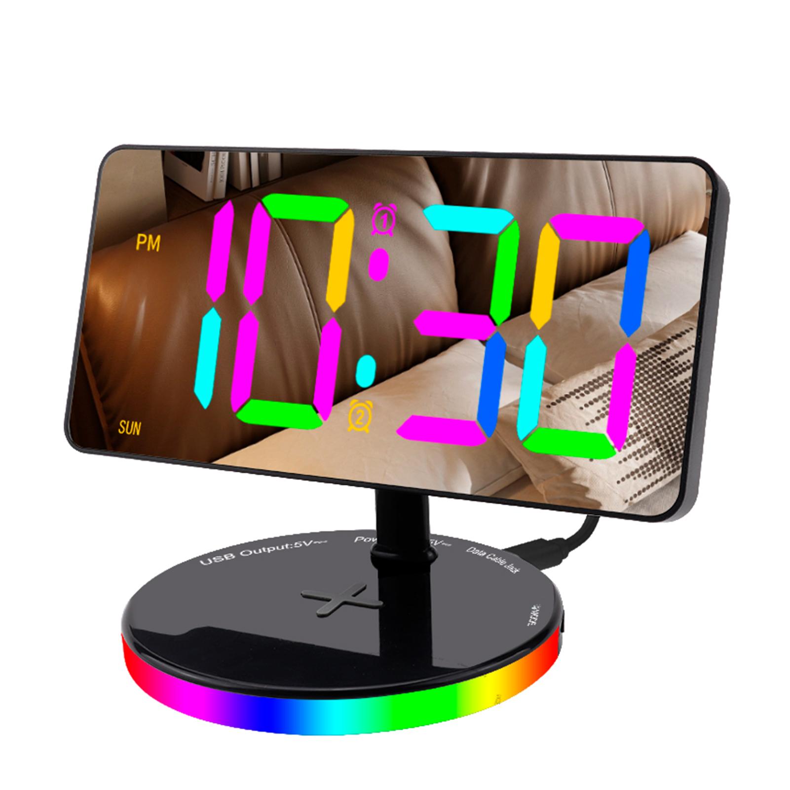 

New Digital Alarm Clock Wireless Charger With Adjustable Makeup Mirror Night Mode Alarm Clock With Stand чёрный