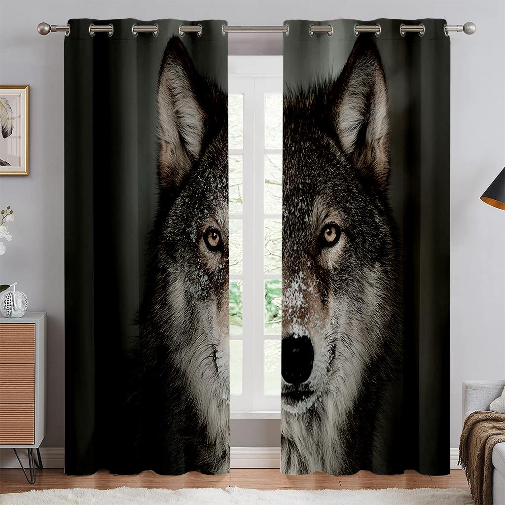 Starry Sky Water Fire Wolf Symmetrical 3d Printing Curtain Bedroom Living Room Study Kitchen Curtain Home Decoration 2PCS