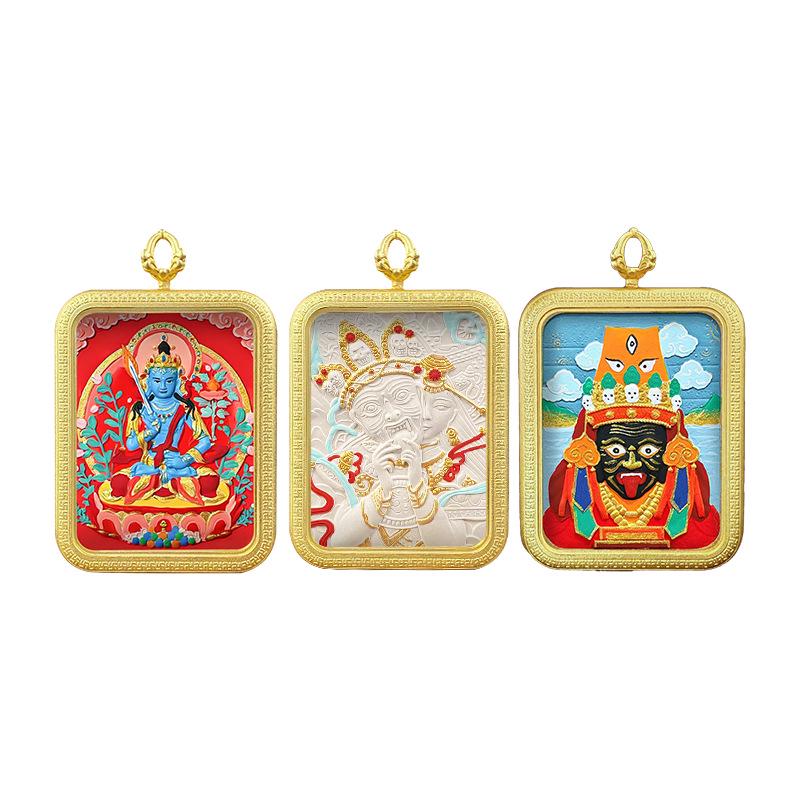 Tibetisches Grünes Tara & Gelbes Jambhala Amulett: Titanstahl Medizin Buddha Anhänger