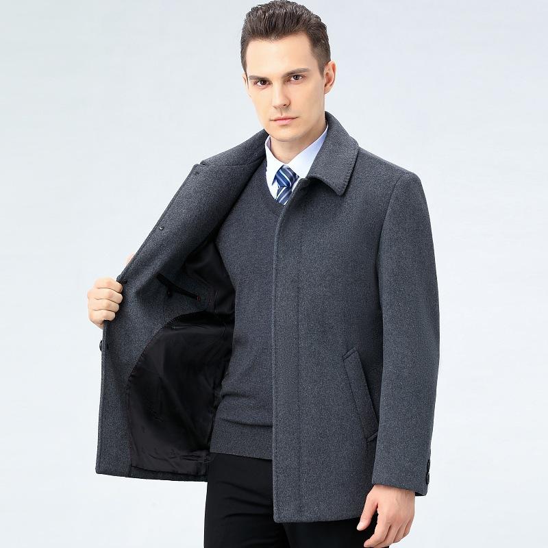 Autumn and Winter New Men's Lapel Cashmere Jacket Fashionable Short Casual Middle-aged and Elderly Trendy Jacket