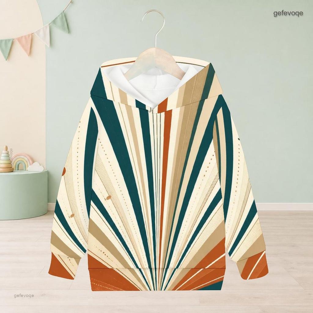 Girls Long Sleeve Hooded Pullover Abstract Printed Navy And White Sweatshirt