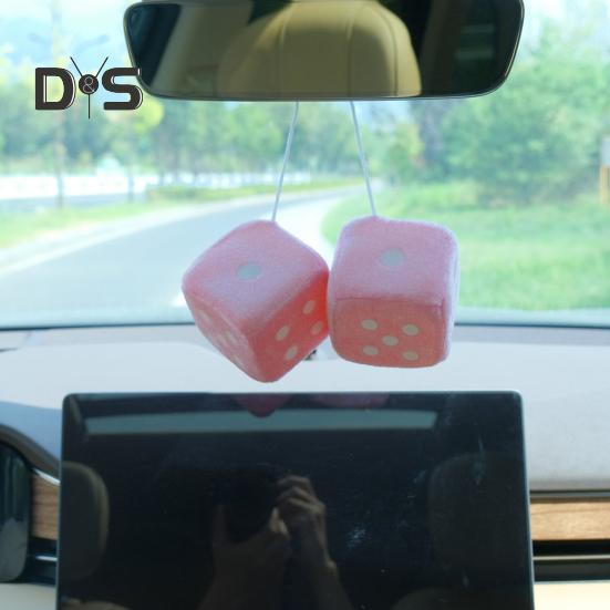 Plush Dice Pendant with Lanyard Vintage Charm Car Hanging Ornament Stress Relief Toy for Car Interior Rearview Mirror Decoration