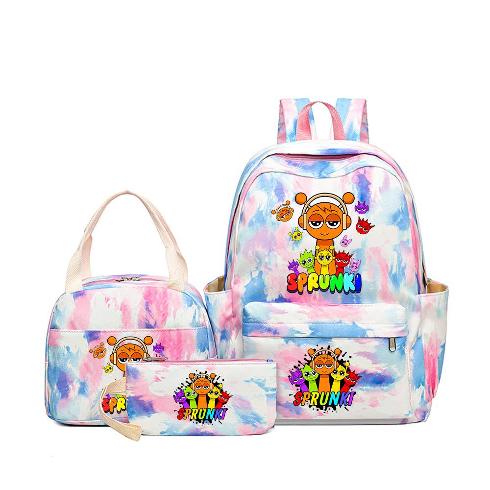 New Printed Rhythm Box Student School Bag Three-piece Casual Sprunki Backpack Crossbody Bag Pencil Bag D