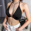 Leopard Printed Sexy Halter Crop Top Women Camis Backless Bandage Lace Up Sequins Metal Ring Tank Top Party Club Bustier