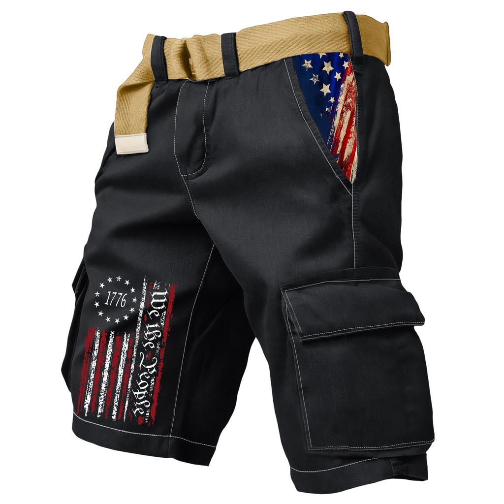 Men's Casual Sport Multi-pocket Work Pants Men's Fashionable Flag-letter Printed Pants